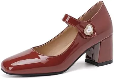 Women's Shiny Pearl Square Toe Mary Janes High Heel Pumps