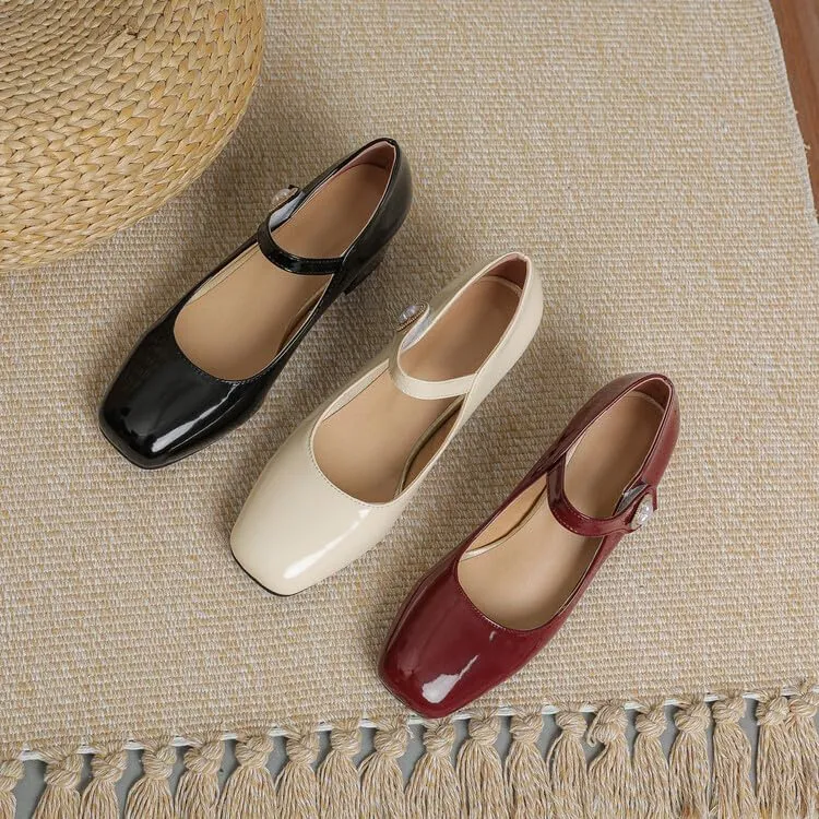 Women's Shiny Pearl Square Toe Mary Janes High Heel Pumps