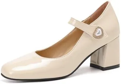 Women's Shiny Pearl Square Toe Mary Janes High Heel Pumps