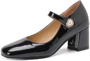 Women's Shiny Pearl Square Toe Mary Janes High Heel Pumps