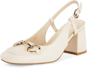 Womens Slingback Block Heels Closed Square Toe Dress Work Shoes Slip on Buckle Strap Business Pumps