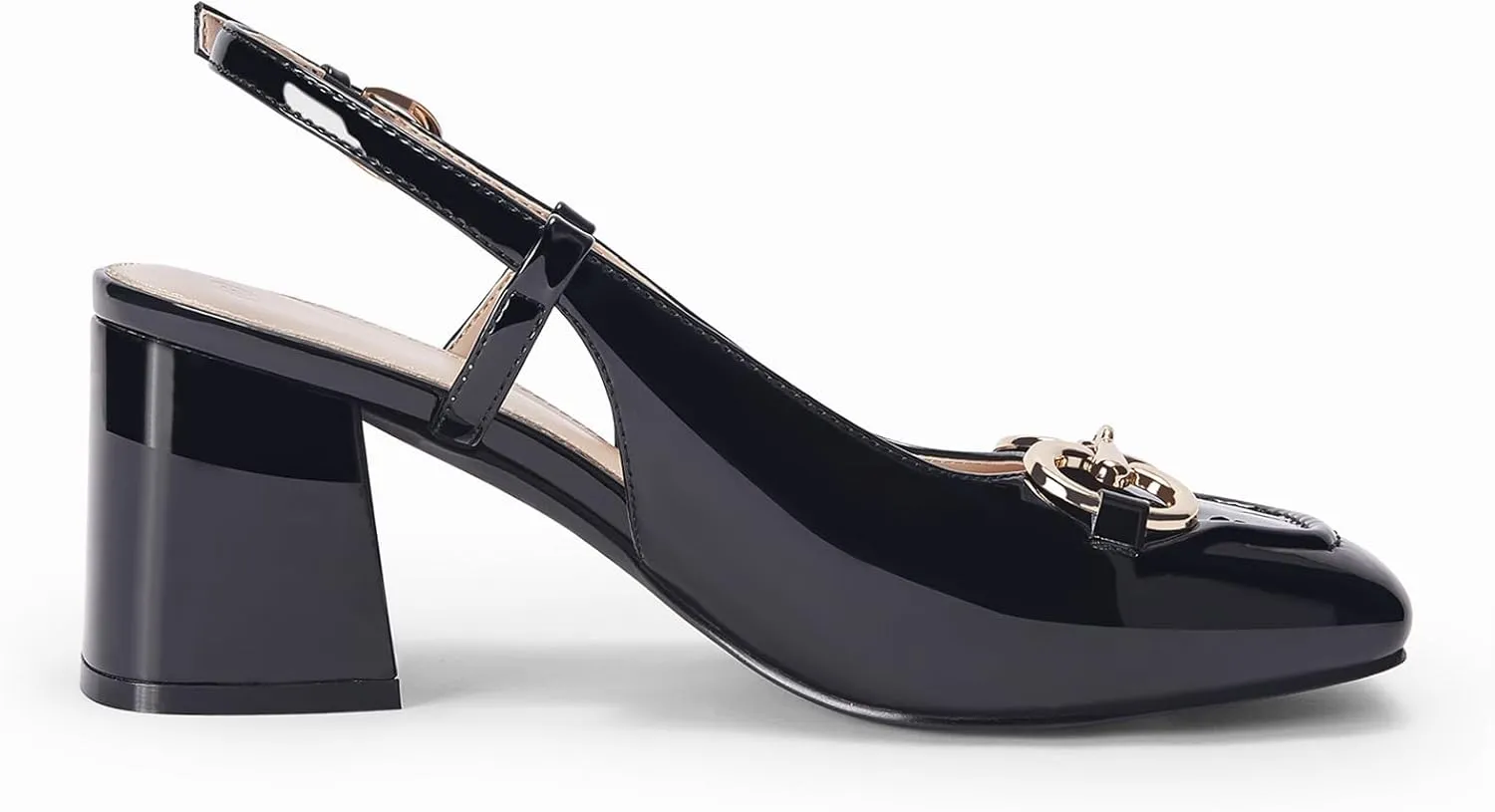 Womens Slingback Block Heels Closed Square Toe Dress Work Shoes Slip on Buckle Strap Business Pumps
