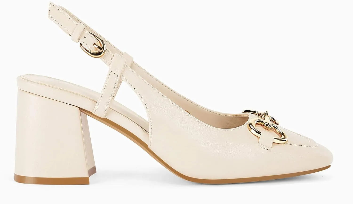 Womens Slingback Block Heels Closed Square Toe Dress Work Shoes Slip on Buckle Strap Business Pumps