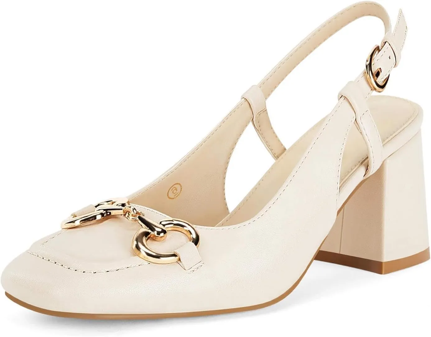 Womens Slingback Block Heels Closed Square Toe Dress Work Shoes Slip on Buckle Strap Business Pumps
