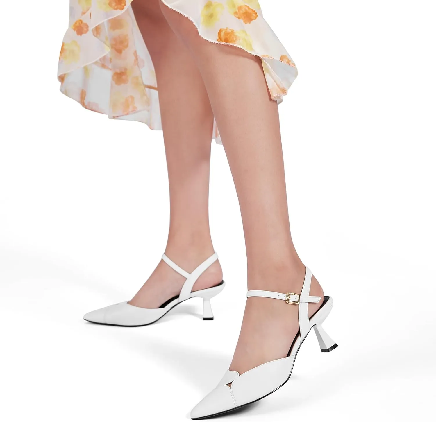 Women's Slingback Kitten Heels Closed Pointed Toe Pumps Dressy Strappy Ankle Office Low Heel Work Dress Shoes