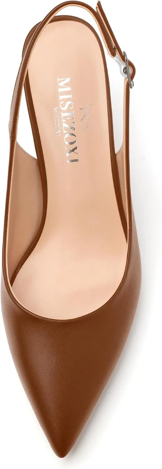 Women's Slingback Pumps Kitten Heel Pointed Toe Pumps for Women Comfort Kitten Mid Heels Buckle Pumps Wedding Party Dance Shoes