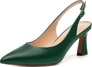 Women's Slingback Pumps Kitten Heel Pointed Toe Pumps for Women Comfort Kitten Mid Heels Buckle Pumps Wedding Party Dance Shoes