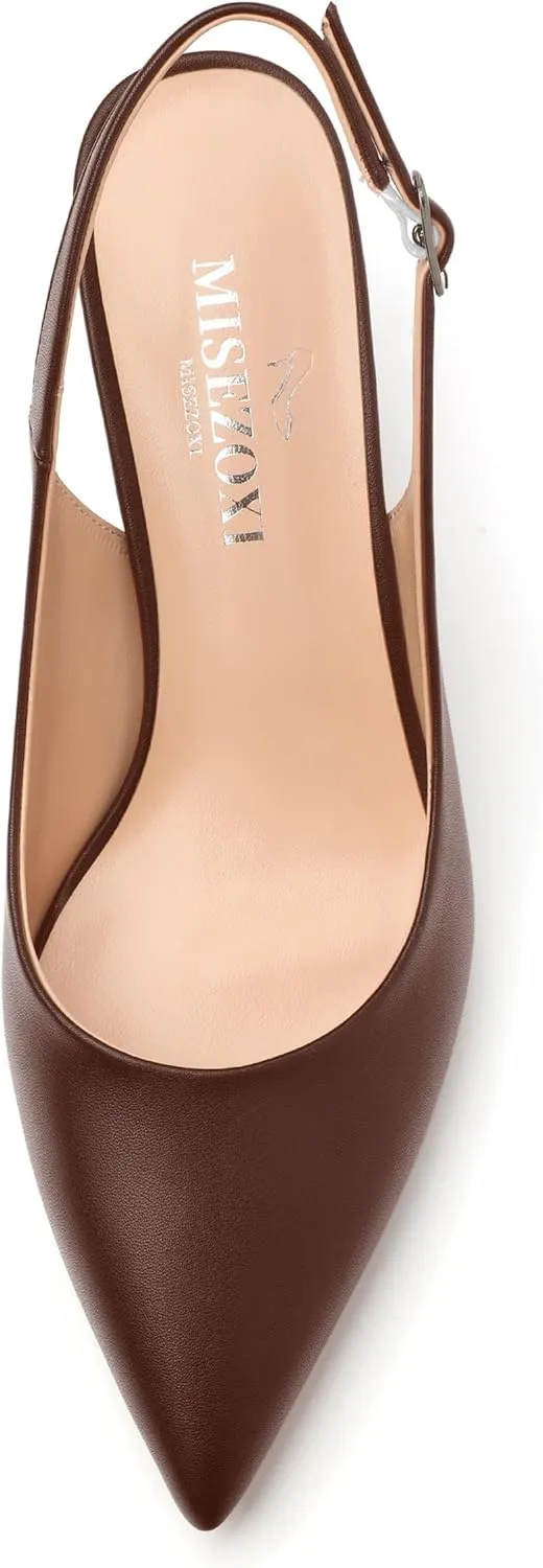 Women's Slingback Pumps Kitten Heel Pointed Toe Pumps for Women Comfort Kitten Mid Heels Buckle Pumps Wedding Party Dance Shoes