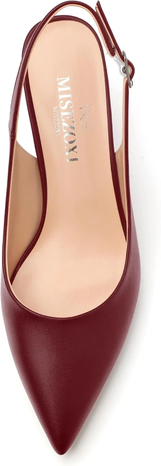 Women's Slingback Pumps Kitten Heel Pointed Toe Pumps for Women Comfort Kitten Mid Heels Buckle Pumps Wedding Party Dance Shoes