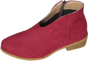 Women's Slip On Shoes Ankle Boots Fashion Solid Suede Front V Side Zipper Block Heel Round Toe Dress Sock Booties