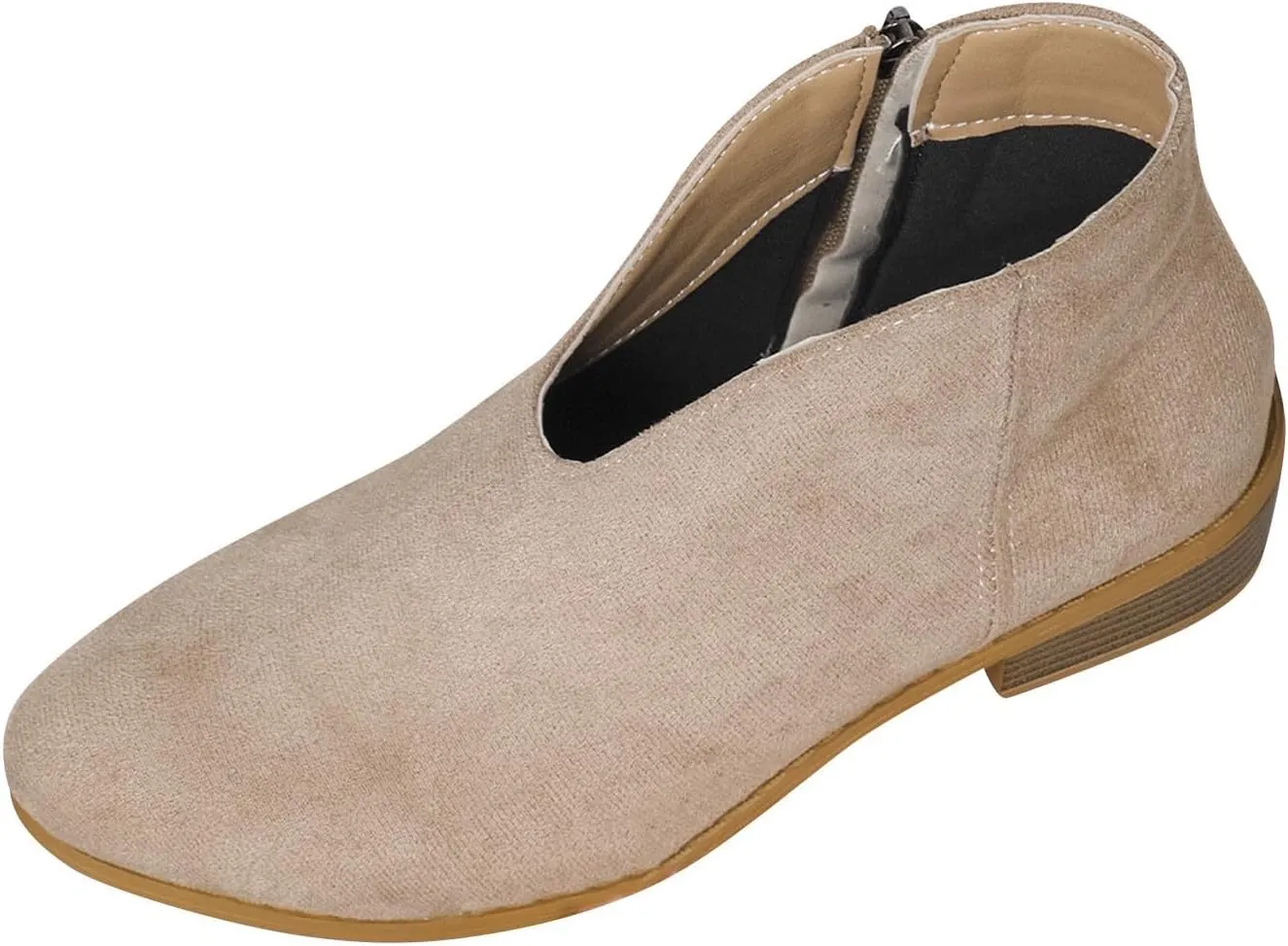 Women's Slip On Shoes Ankle Boots Fashion Solid Suede Front V Side Zipper Block Heel Round Toe Dress Sock Booties
