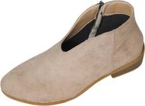 Women's Slip On Shoes Ankle Boots Fashion Solid Suede Front V Side Zipper Block Heel Round Toe Dress Sock Booties