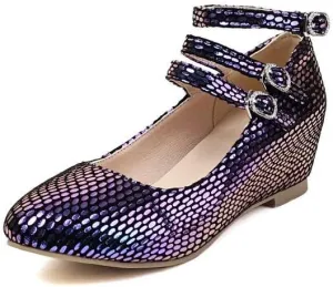 Women's Snake Glitter Buckle Strap Increased Internal Mary Janes Pumps