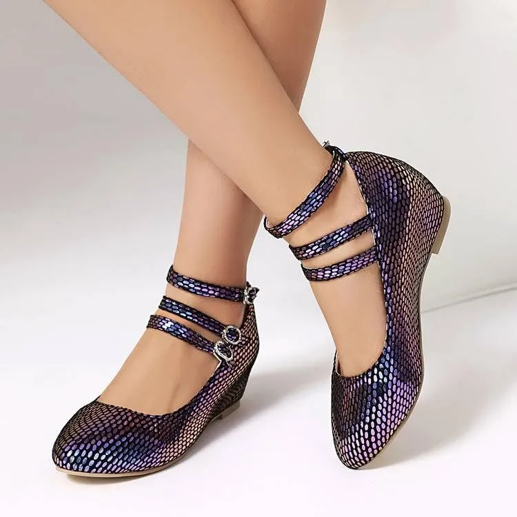 Women's Snake Glitter Buckle Strap Increased Internal Mary Janes Pumps