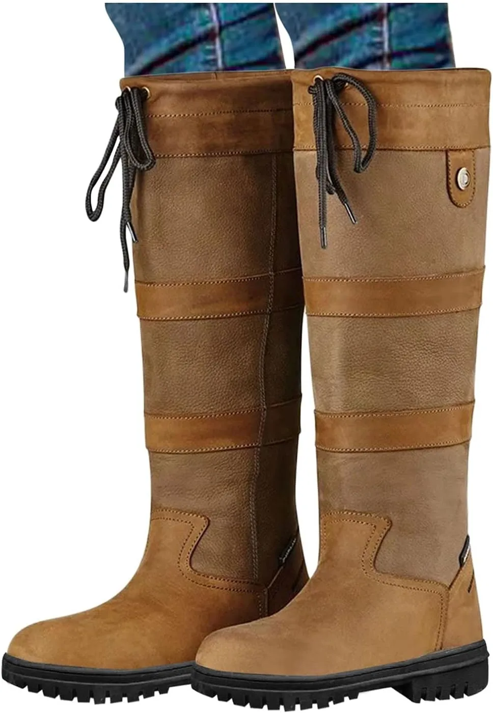 Womens Snow Boots Knee High Waterproof Winter Boots Non-slip Warm Fur Booties Casual Slip on Ankle Boots Thickening Winter Shoes Walking Hiking Booties