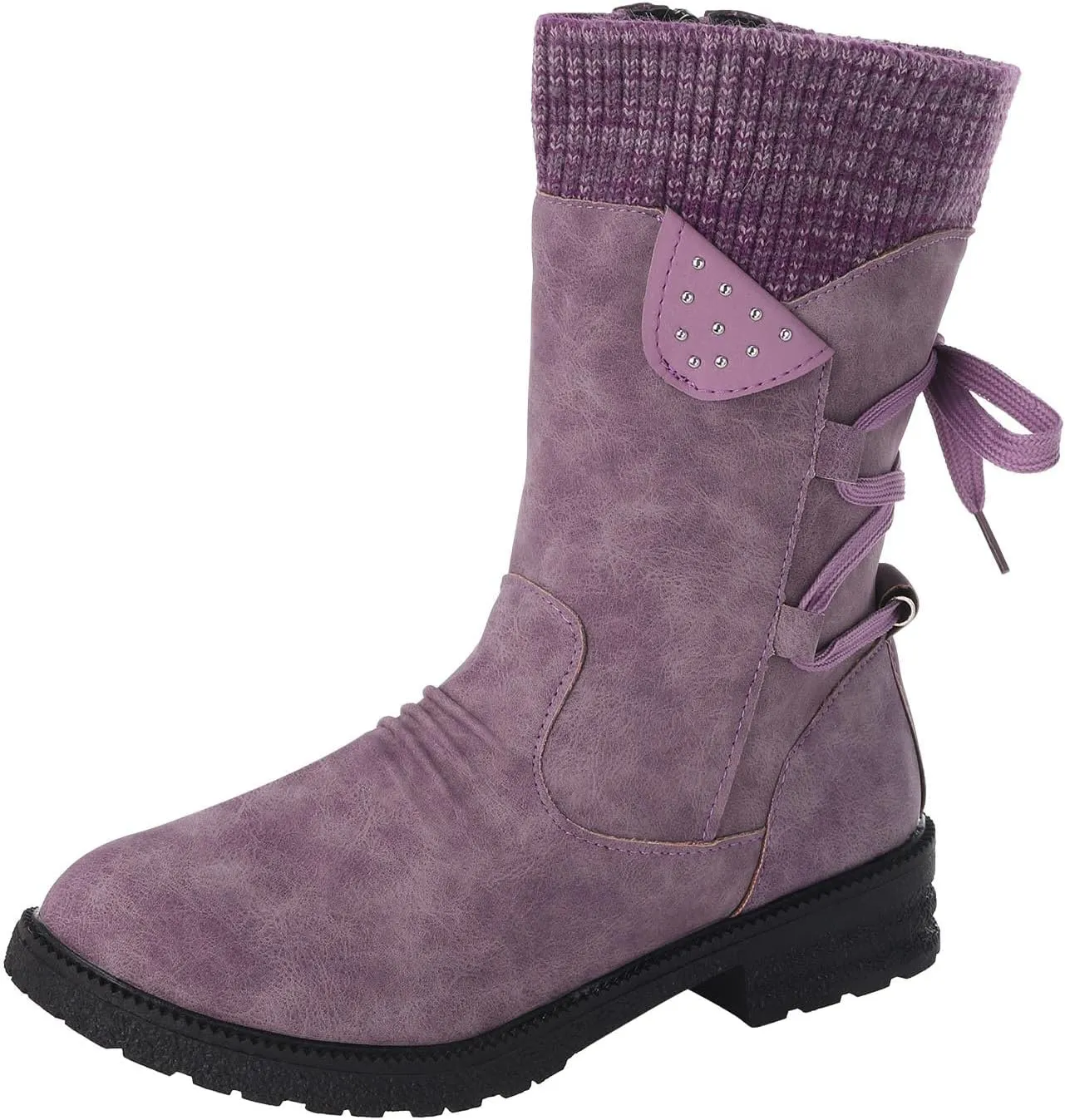 Womens Snow Boots Knit Calf Waterproof Winter Boots Non-slip Fuzzy Fur Booties Lightweight Slip on Ankle Boots Comfortable Winter Shoes Trekking Shoes
