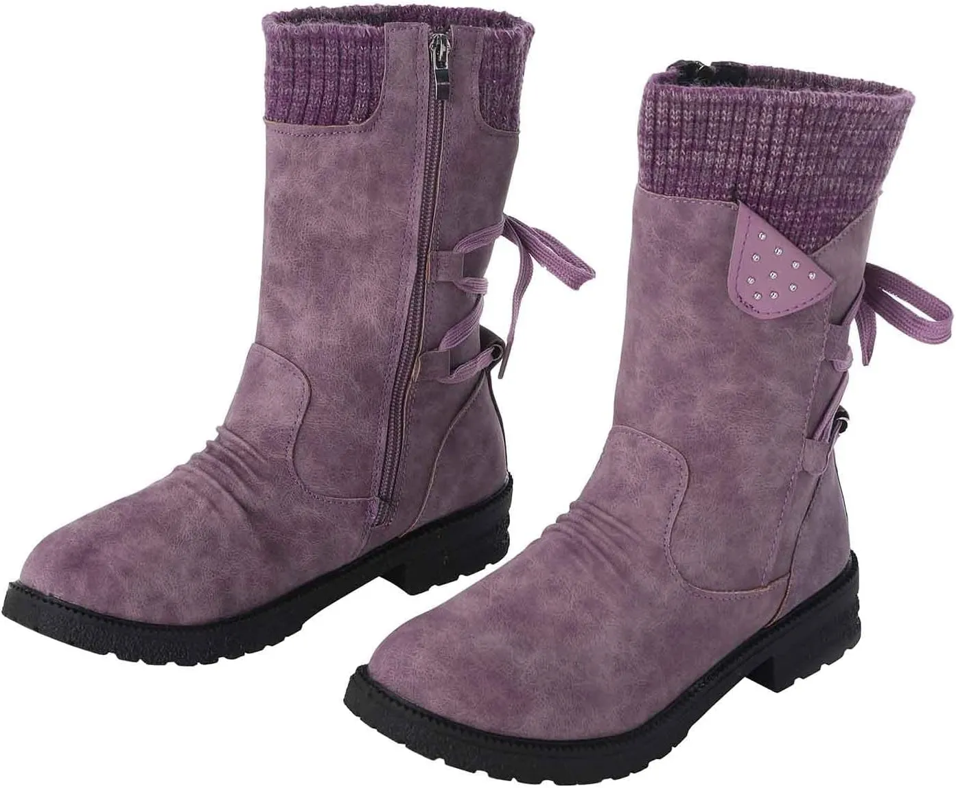 Womens Snow Boots Knit Calf Waterproof Winter Boots Non-slip Fuzzy Fur Booties Lightweight Slip on Ankle Boots Comfortable Winter Shoes Trekking Shoes