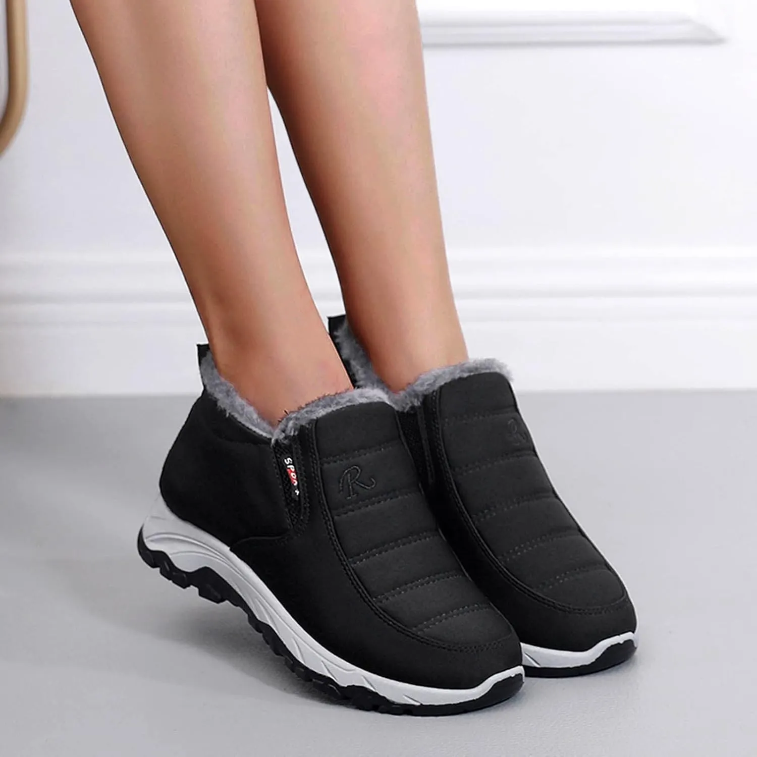 Womens Snow Boots Waterproof Anti-slip Winter Boots Classic Fully Fur Booties Lightweight Slip on Ankle Boots Comfortable Winter Shoes Trekking Shoes