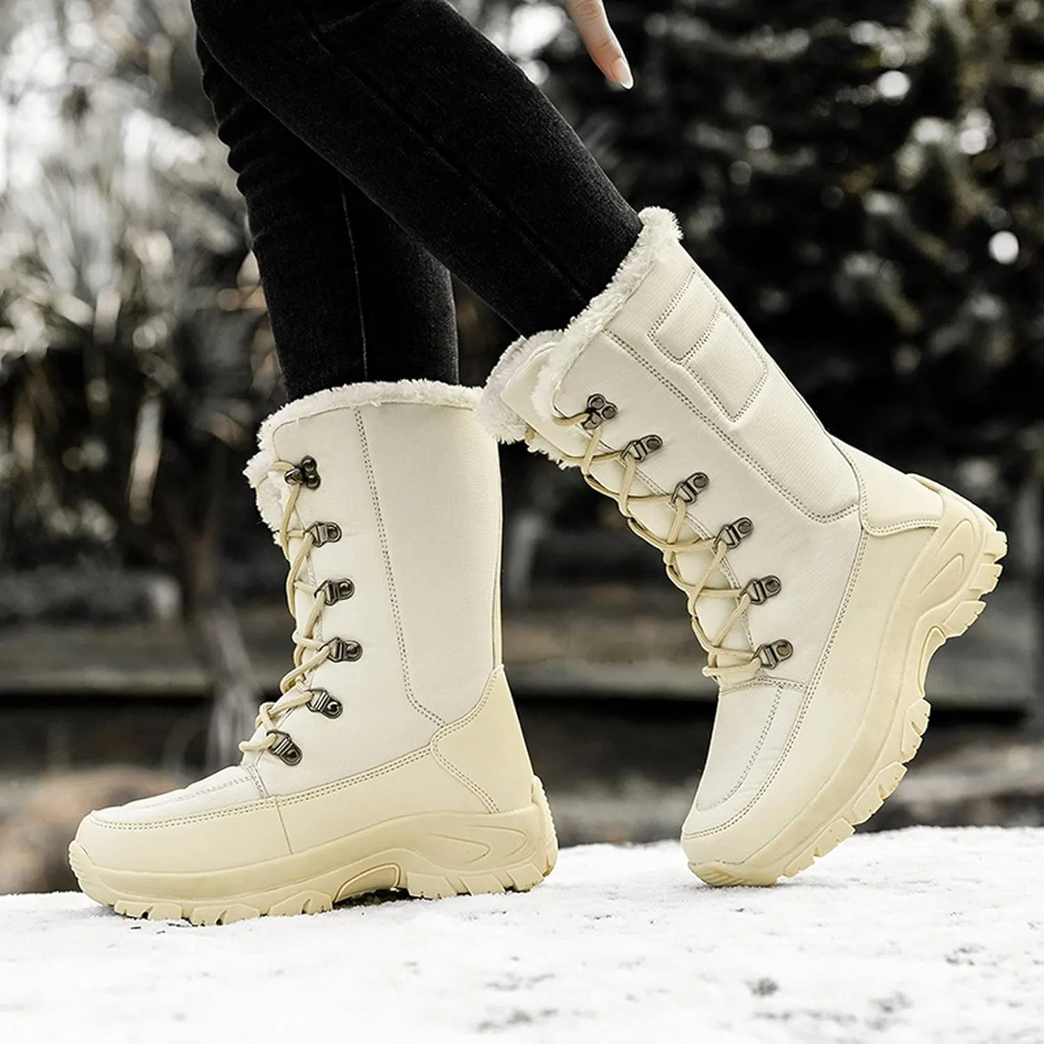 Women's Snow Boots Waterproof Anti-slip Winter Boots Classic Fuzzy Fur Booties Casual Slip on Ankle Boots Comfortable Winter Shoes Trekking Shoes