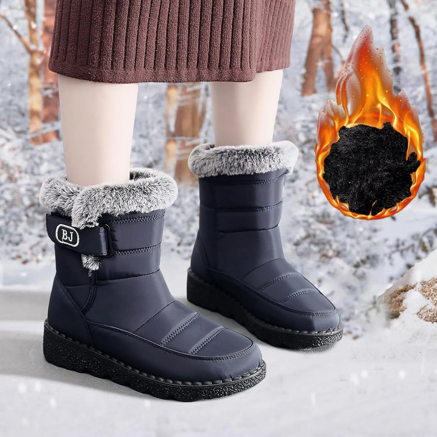 Womens Snow Boots Waterproof Anti-slip Winter Boots Classic Warm Fur Booties Cold Weather Lace Up Ankle Boots Thickening Winter Shoes Walking Hiking Booties