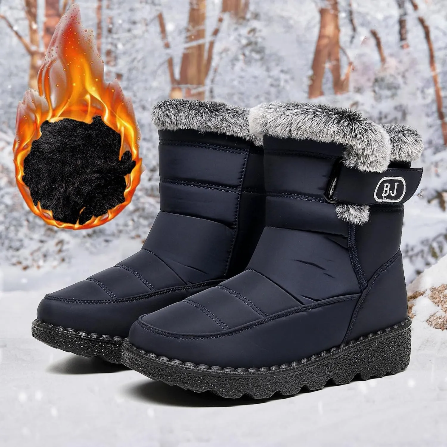 Womens Snow Boots Waterproof Anti-slip Winter Boots Classic Warm Fur Booties Cold Weather Lace Up Ankle Boots Thickening Winter Shoes Walking Hiking Booties