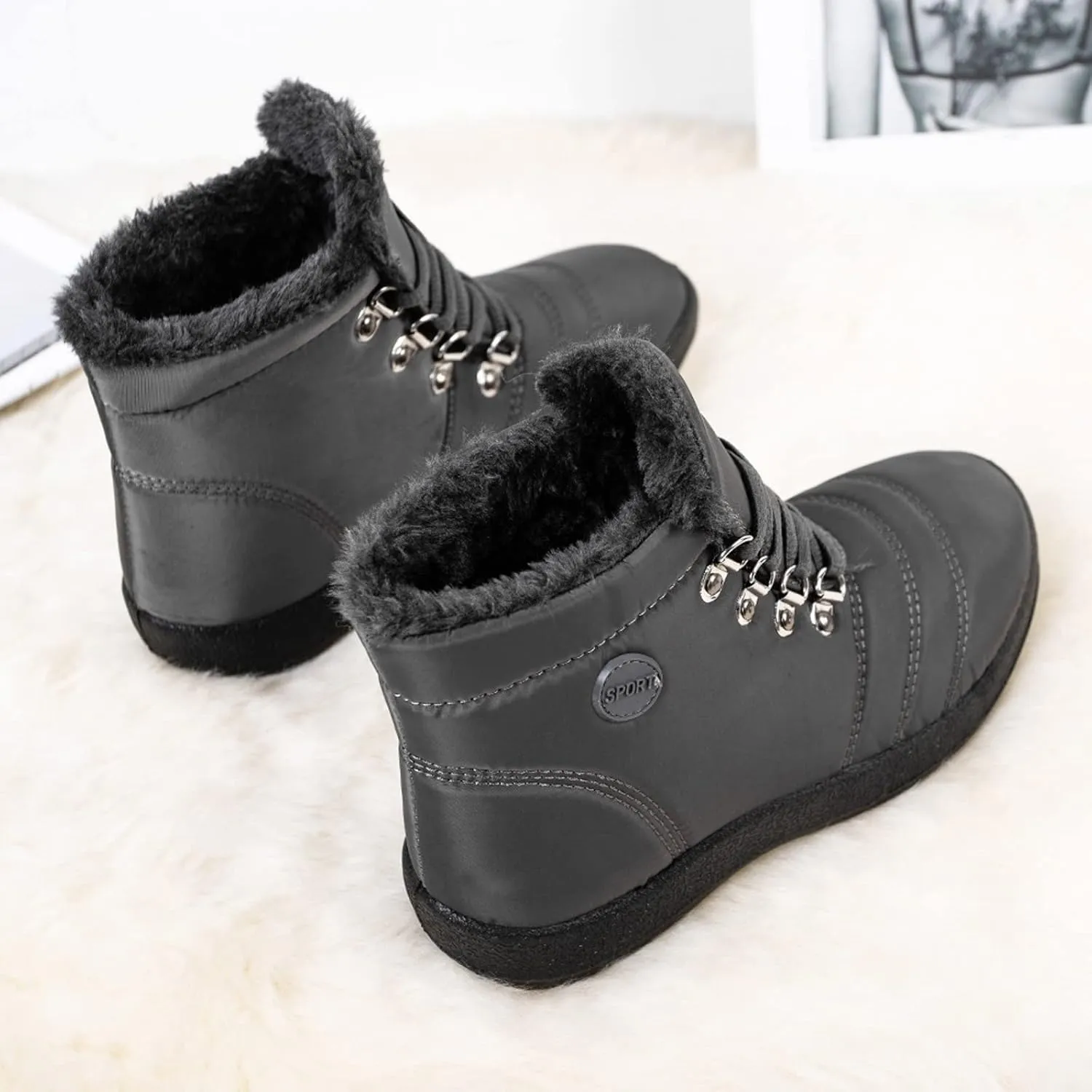Women's Snow Boots Waterproof Winter Boots Anti-slip Fully Fur Booties Casual Slip on Ankle Boots Comfortable Winter Shoes Trekking Shoes