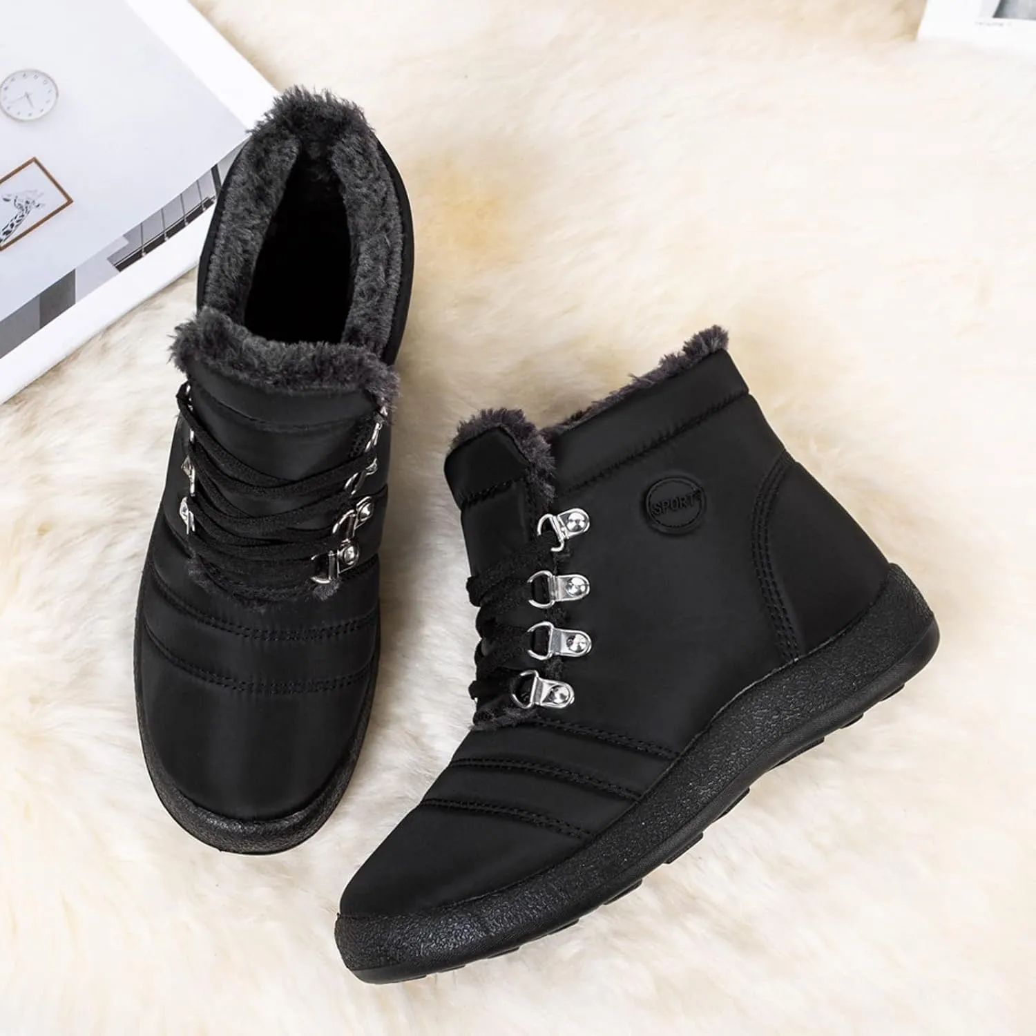 Women's Snow Boots Waterproof Winter Boots Anti-slip Fully Fur Booties Casual Slip on Ankle Boots Comfortable Winter Shoes Trekking Shoes