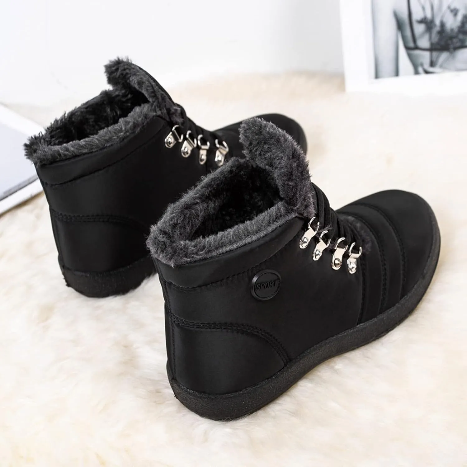 Women's Snow Boots Waterproof Winter Boots Anti-slip Fully Fur Booties Casual Slip on Ankle Boots Comfortable Winter Shoes Trekking Shoes