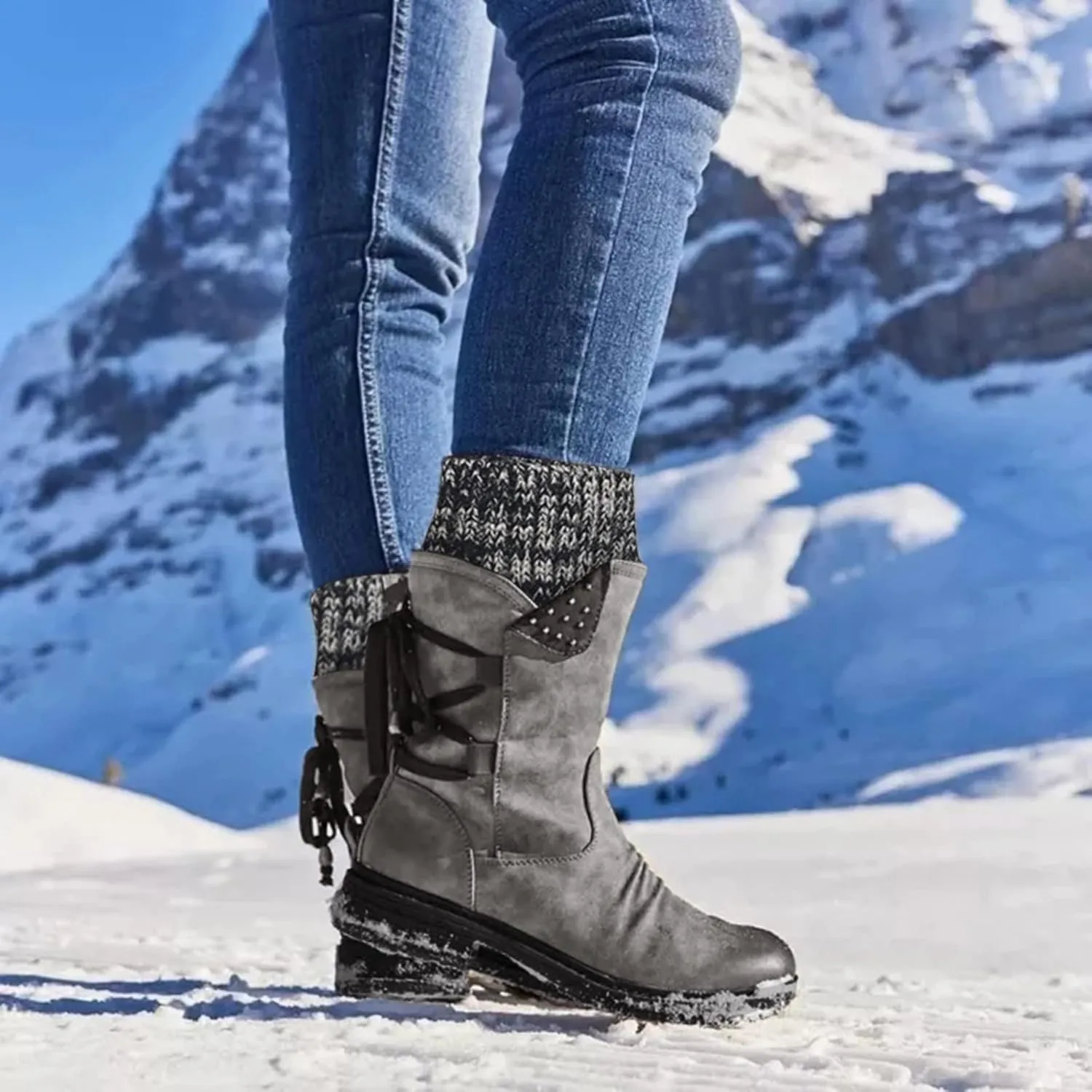 Womens Snow Boots Waterproof Winter Boots Anti-slip Fully Fur Booties Lightweight Slip on Ankle Boots Comfortable Winter Shoes Trekking Shoes
