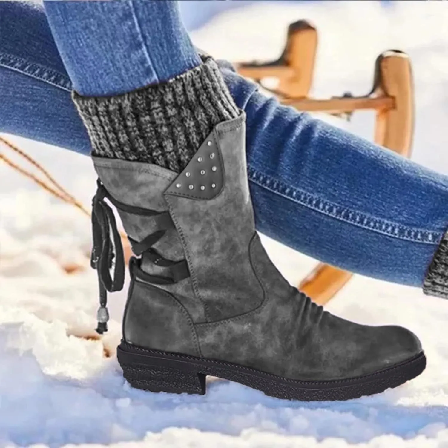 Womens Snow Boots Waterproof Winter Boots Anti-slip Fully Fur Booties Lightweight Slip on Ankle Boots Comfortable Winter Shoes Trekking Shoes