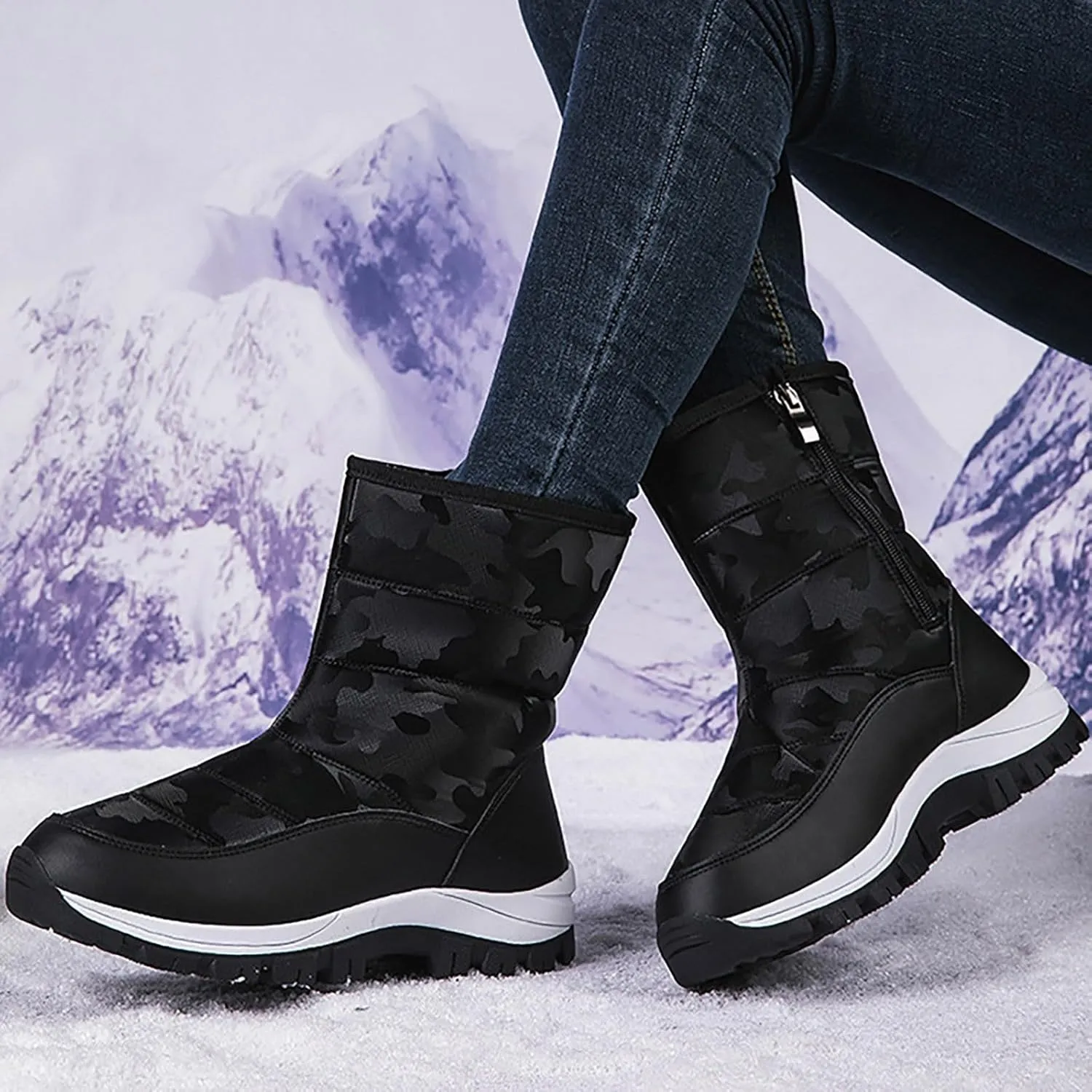 Women's Snow Boots Waterproof Winter Boots Non Slip Fur Lined Booties Cold Weather Lace Up Ankle Boots Comfortable Winter Shoes Trekking Shoes