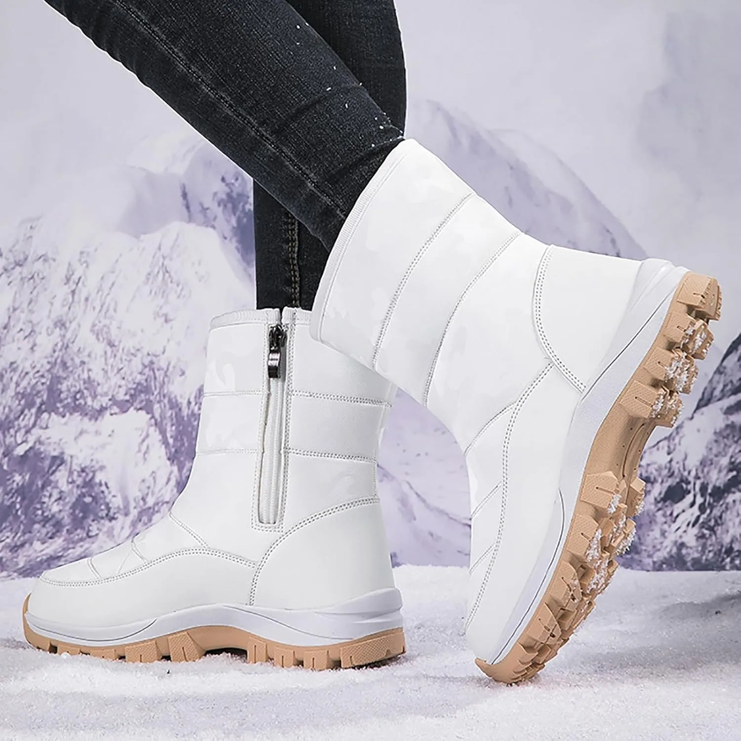 Women's Snow Boots Waterproof Winter Boots Non Slip Fur Lined Booties Cold Weather Lace Up Ankle Boots Comfortable Winter Shoes Trekking Shoes