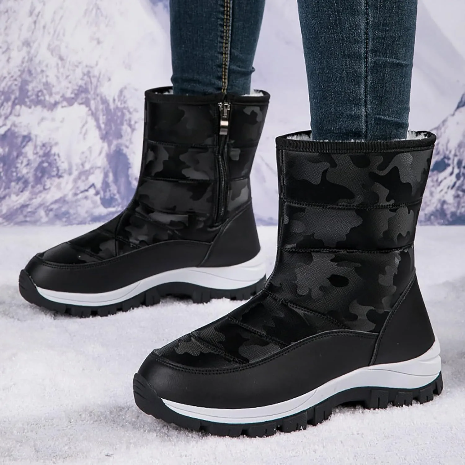 Women's Snow Boots Waterproof Winter Boots Non Slip Fur Lined Booties Cold Weather Lace Up Ankle Boots Comfortable Winter Shoes Trekking Shoes