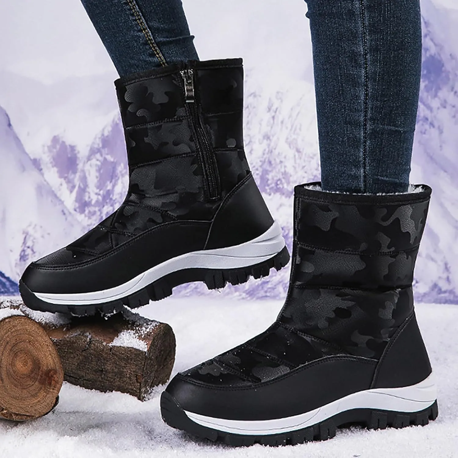 Women's Snow Boots Waterproof Winter Boots Non Slip Fur Lined Booties Cold Weather Lace Up Ankle Boots Comfortable Winter Shoes Trekking Shoes