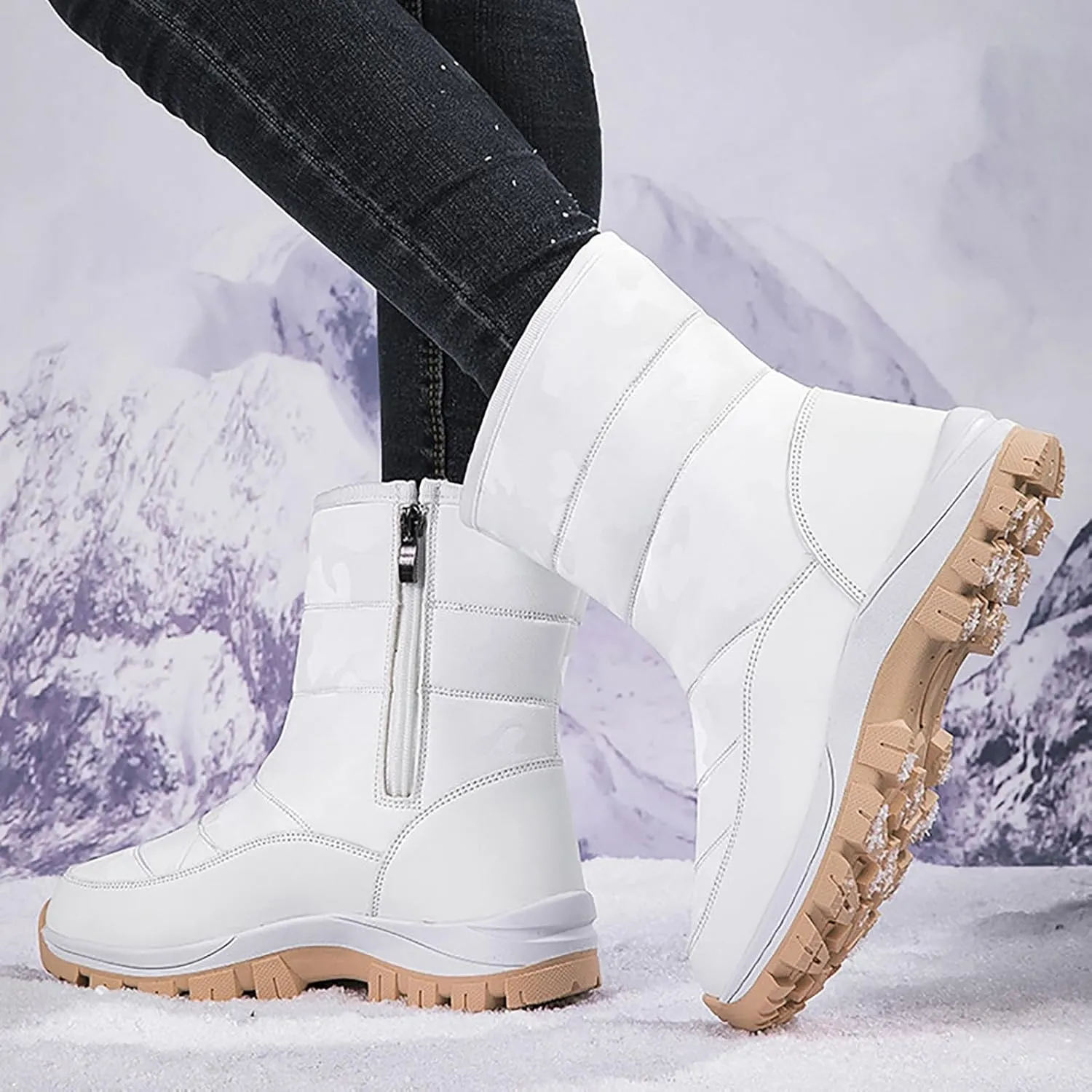 Women's Snow Boots Waterproof Winter Boots Non Slip Fur Lined Booties Cold Weather Lace Up Ankle Boots Comfortable Winter Shoes Trekking Shoes
