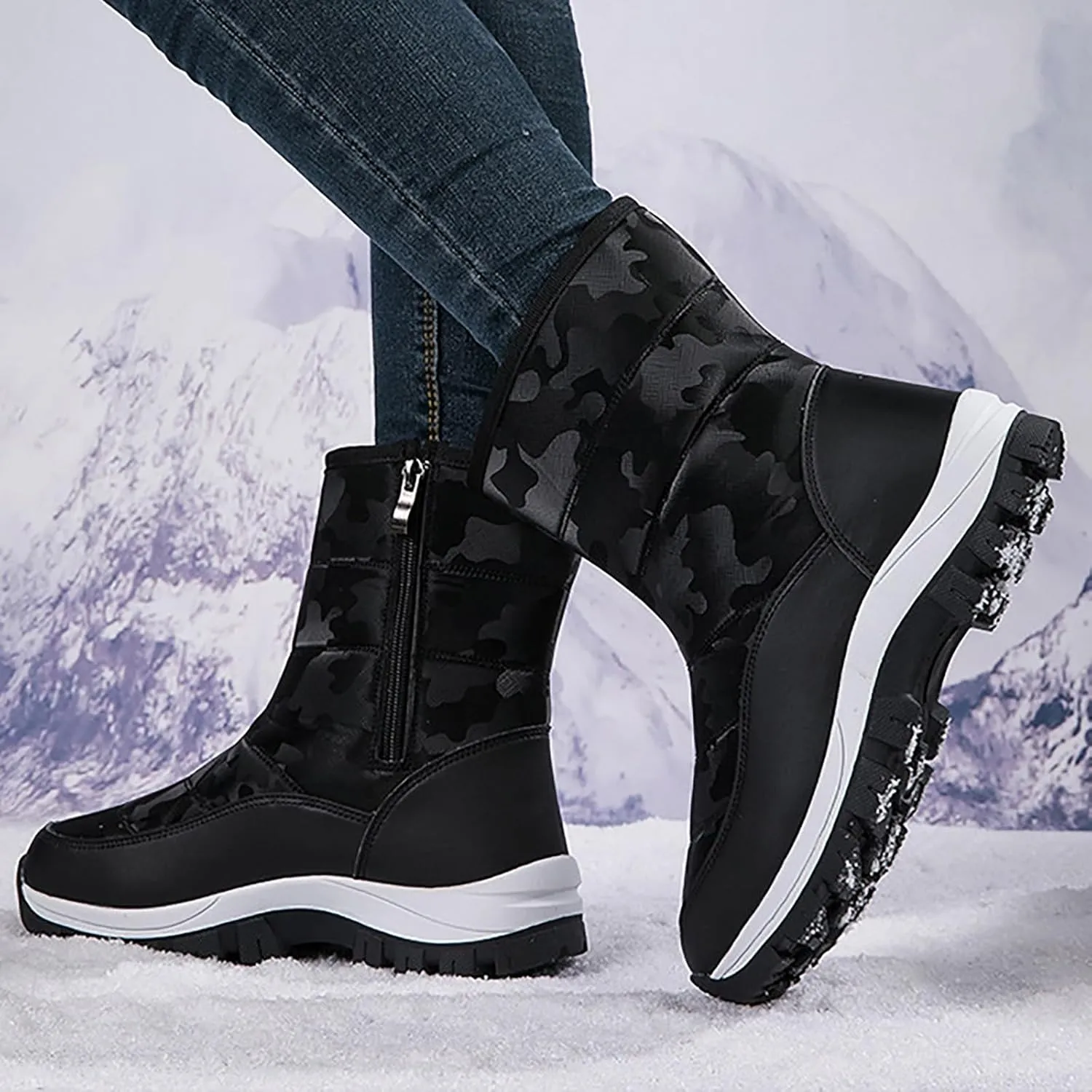 Women's Snow Boots Waterproof Winter Boots Non Slip Fur Lined Booties Cold Weather Lace Up Ankle Boots Comfortable Winter Shoes Trekking Shoes