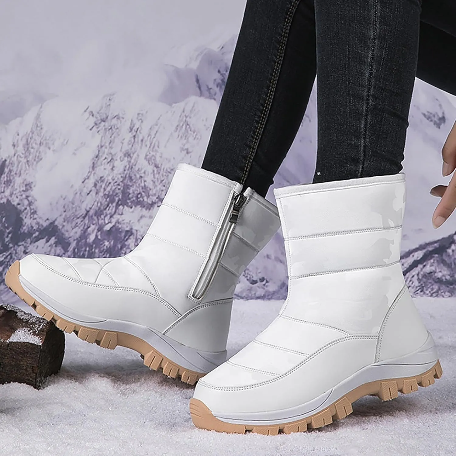Women's Snow Boots Waterproof Winter Boots Non Slip Fur Lined Booties Cold Weather Lace Up Ankle Boots Comfortable Winter Shoes Trekking Shoes
