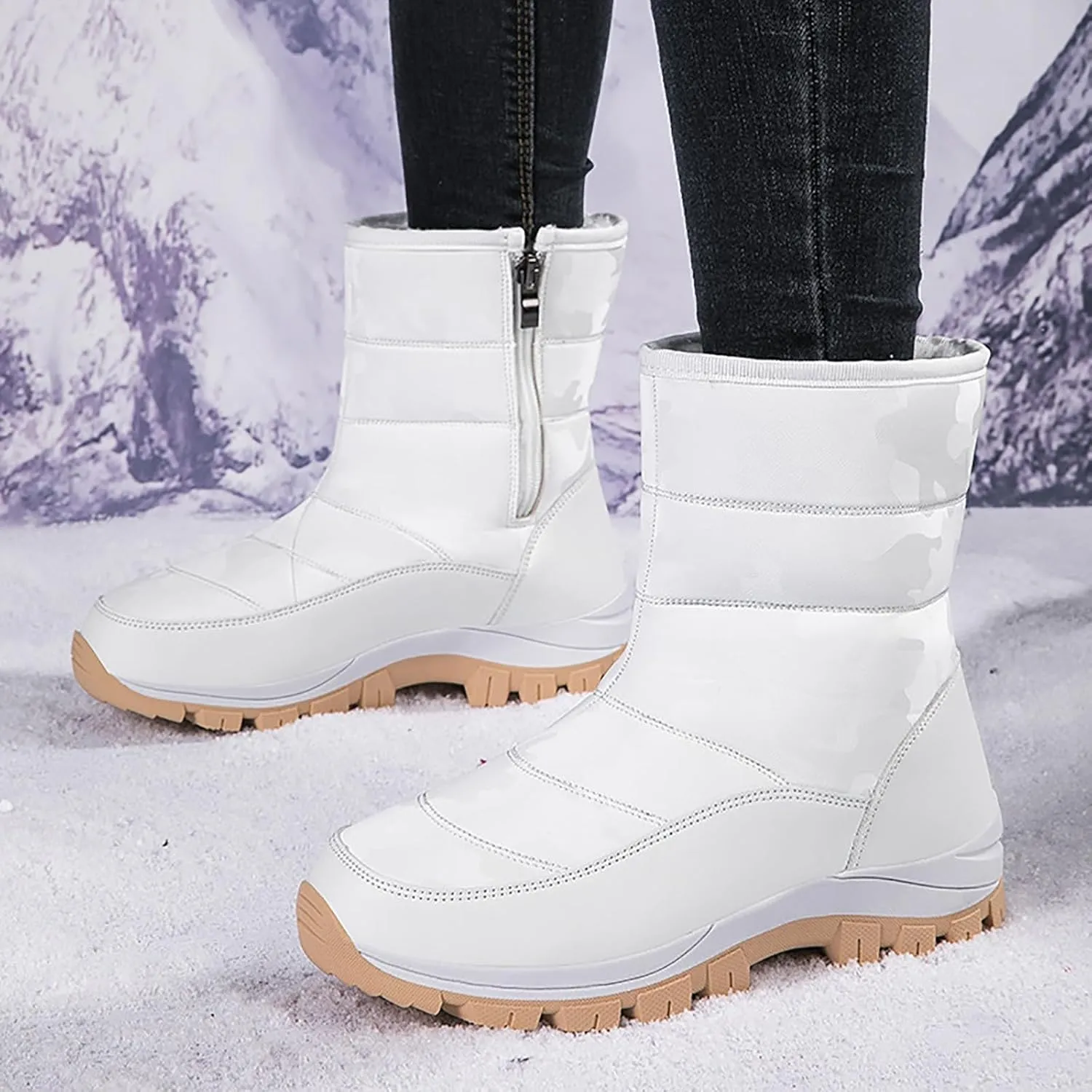 Women's Snow Boots Waterproof Winter Boots Non Slip Fur Lined Booties Cold Weather Lace Up Ankle Boots Comfortable Winter Shoes Trekking Shoes