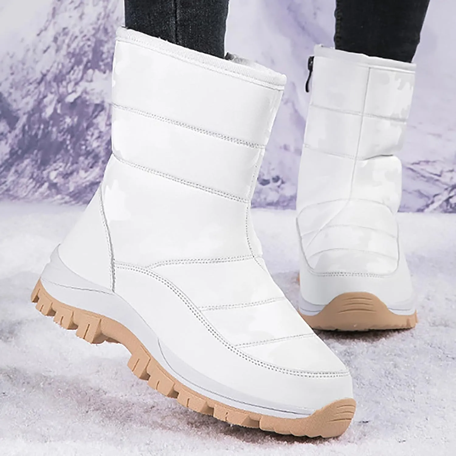 Women's Snow Boots Waterproof Winter Boots Non Slip Fur Lined Booties Cold Weather Lace Up Ankle Boots Comfortable Winter Shoes Trekking Shoes