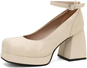 Women's Square Toe Ankle Strap Platform Pumps