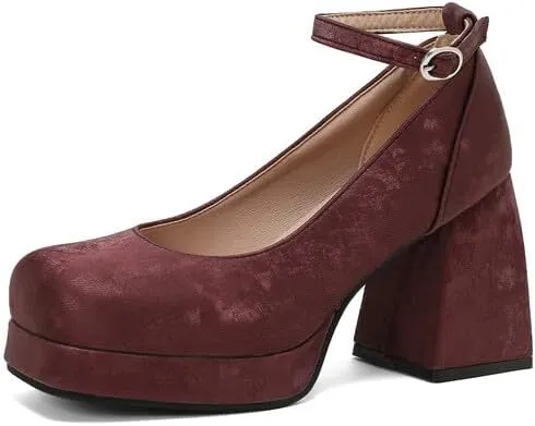 Women's Square Toe Ankle Strap Platform Pumps