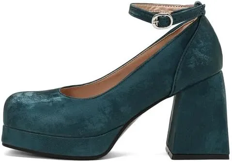 Women's Square Toe Ankle Strap Platform Pumps