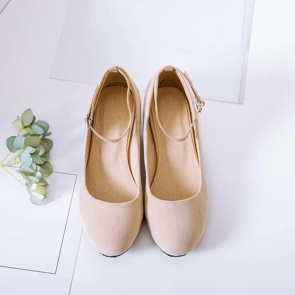 Women's Square Toe Chunky Mid Heel Pumps Suede Pearls Buckle Slip-On Comfort Work Office Dress Shoes