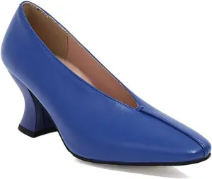 Women's V-Cut Dress Pumps Slip On Fashion Chunky Heel Closed Toe Comfort Formal Work Office Shoes
