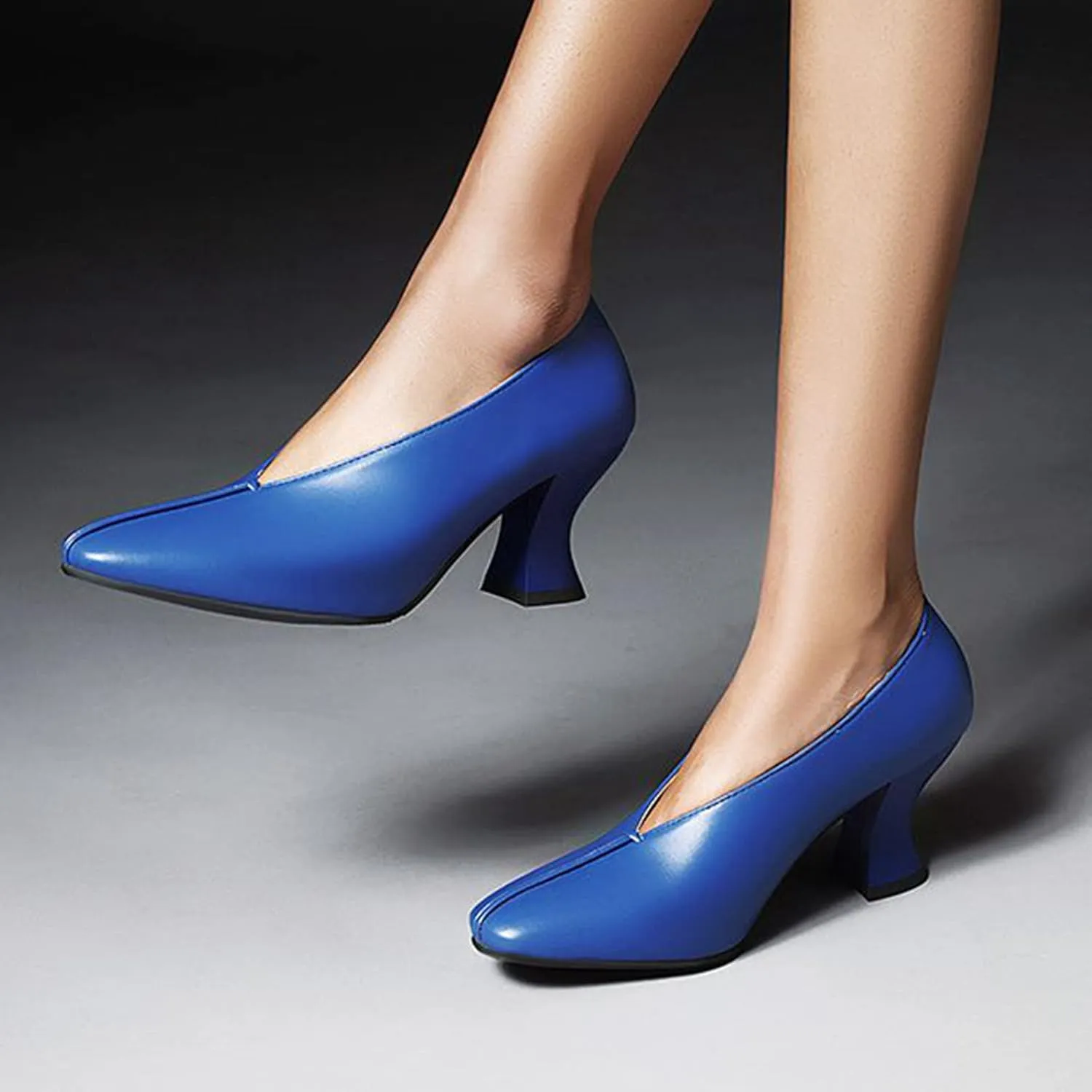 Women's V-Cut Dress Pumps Slip On Fashion Chunky Heel Closed Toe Comfort Formal Work Office Shoes