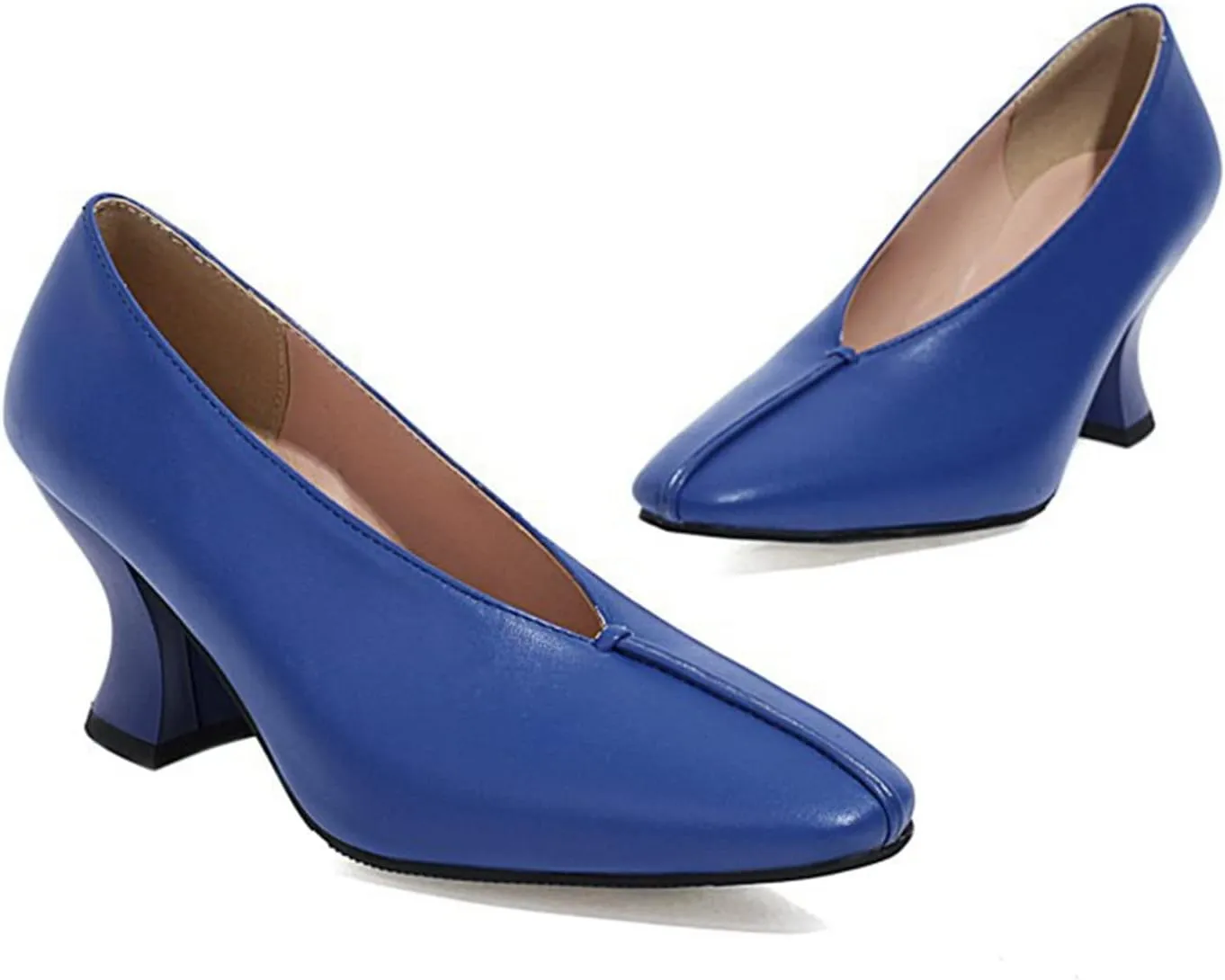 Women's V-Cut Dress Pumps Slip On Fashion Chunky Heel Closed Toe Comfort Formal Work Office Shoes