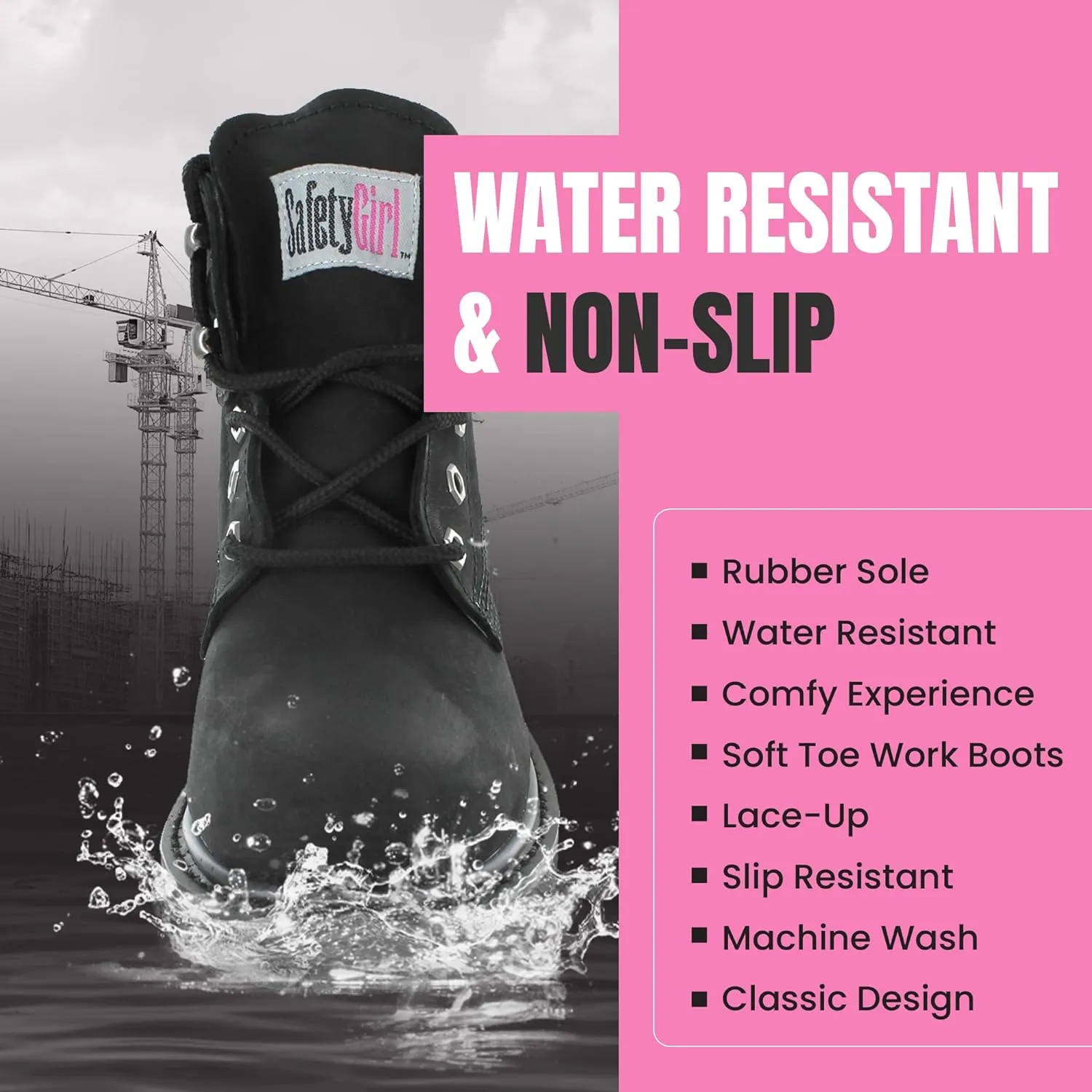 Womens Work Boots | Waterproof Leather Work Boots for Women | Oil & Slip-Resistant Soft Toe Boots for Women | Premium Nubuck Leather | Lightweight and Comfortable | Black Leather - 9.5M