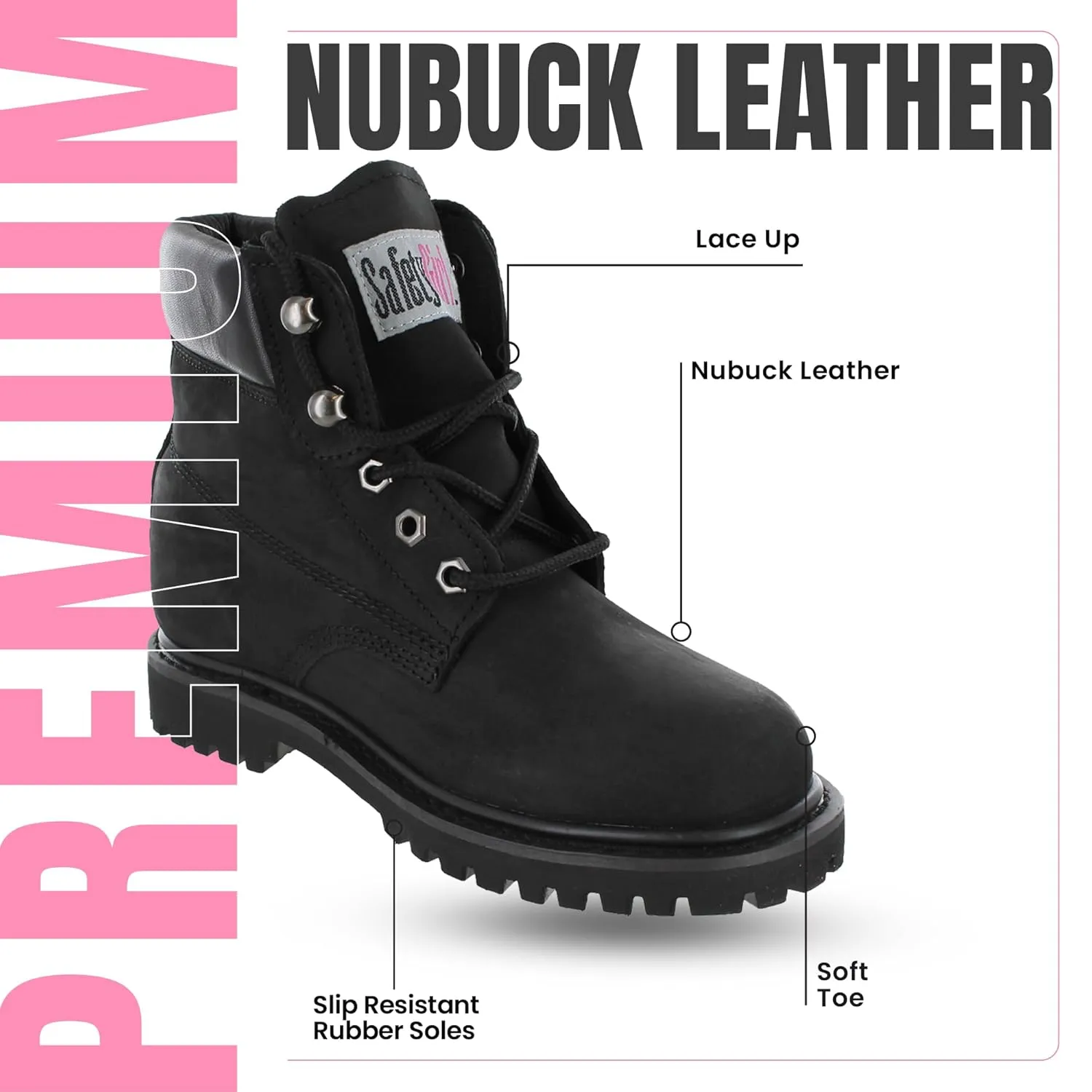 Womens Work Boots | Waterproof Leather Work Boots for Women | Oil & Slip-Resistant Soft Toe Boots for Women | Premium Nubuck Leather | Lightweight and Comfortable | Black Leather - 9.5M