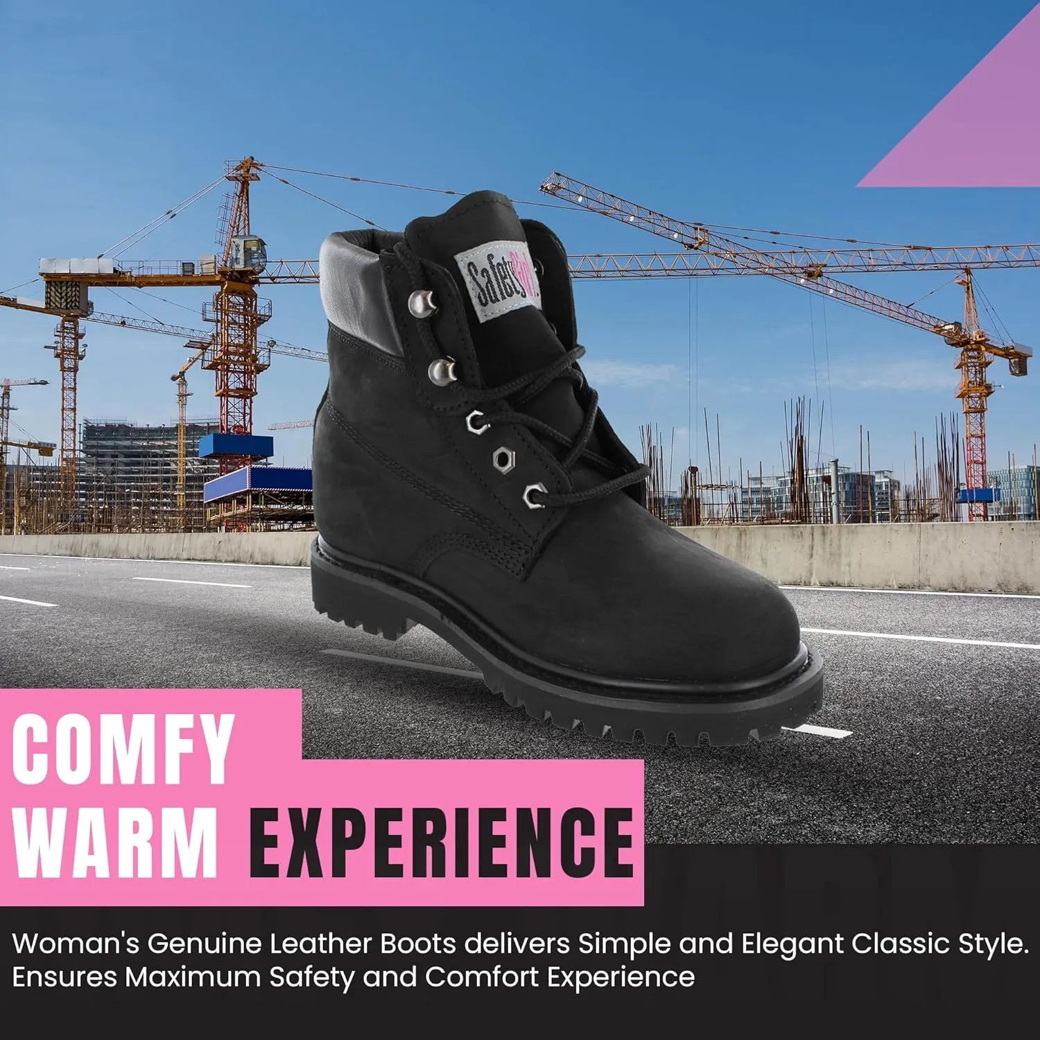 Womens Work Boots | Waterproof Leather Work Boots for Women | Oil & Slip-Resistant Soft Toe Boots for Women | Premium Nubuck Leather | Lightweight and Comfortable | Black Leather - 9.5M