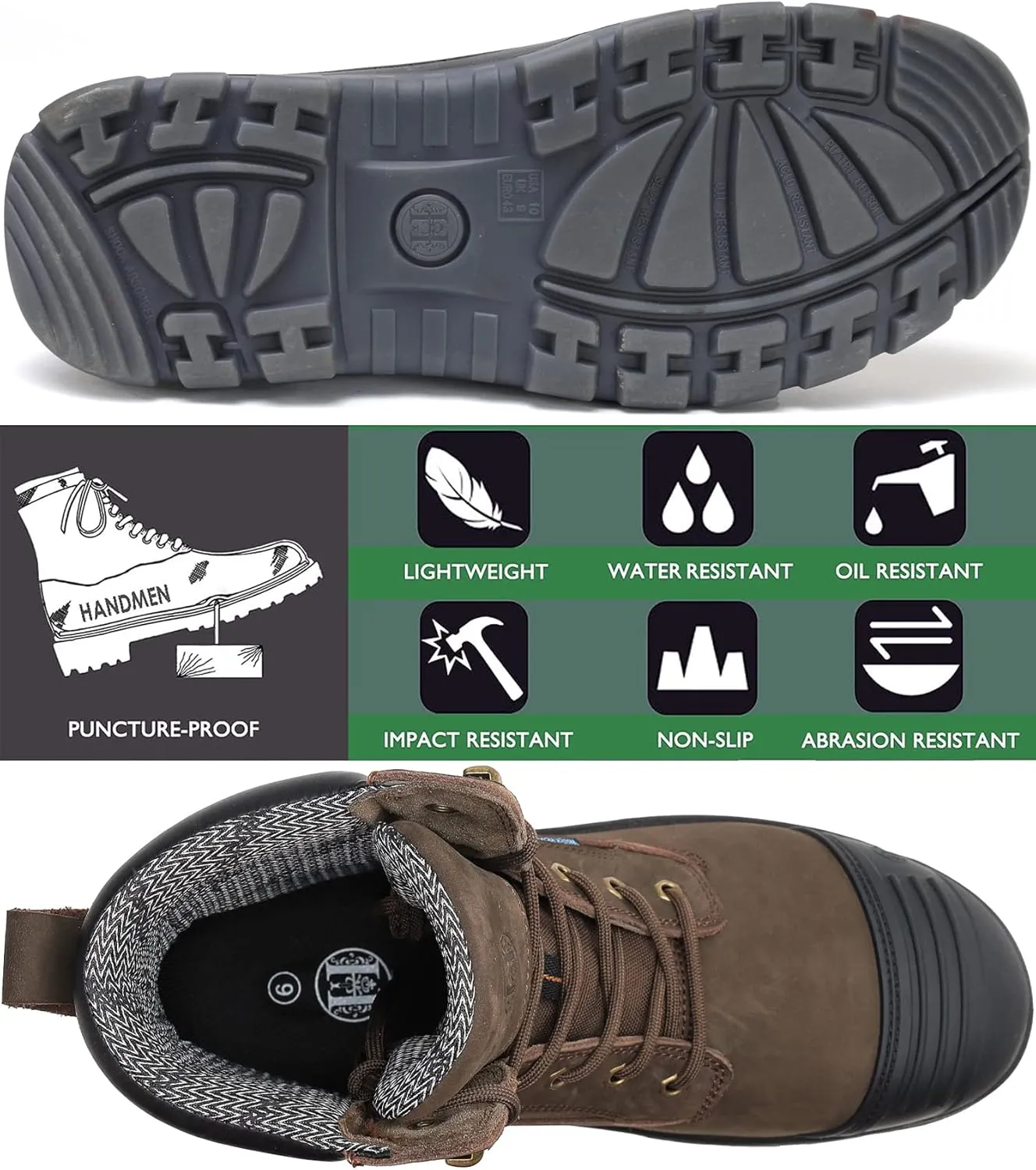 Work Boots for Men, 6" Composite Toe Waterproof Mens Work Boots, Non-Slip Puncture-Proof Safety EH Working Shoes